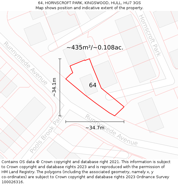 64, HORNSCROFT PARK, KINGSWOOD, HULL, HU7 3GS: Plot and title map