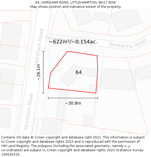 64, HORSHAM ROAD, LITTLEHAMPTON, BN17 6DW: Plot and title map