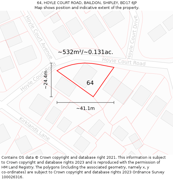 64, HOYLE COURT ROAD, BAILDON, SHIPLEY, BD17 6JP: Plot and title map