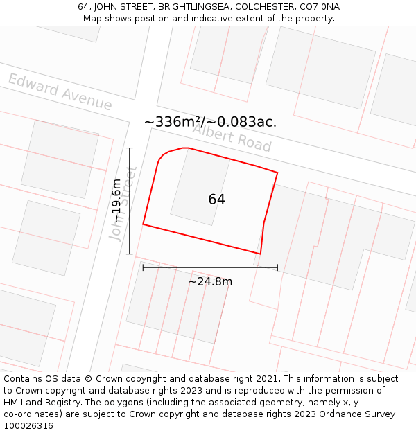 64, JOHN STREET, BRIGHTLINGSEA, COLCHESTER, CO7 0NA: Plot and title map