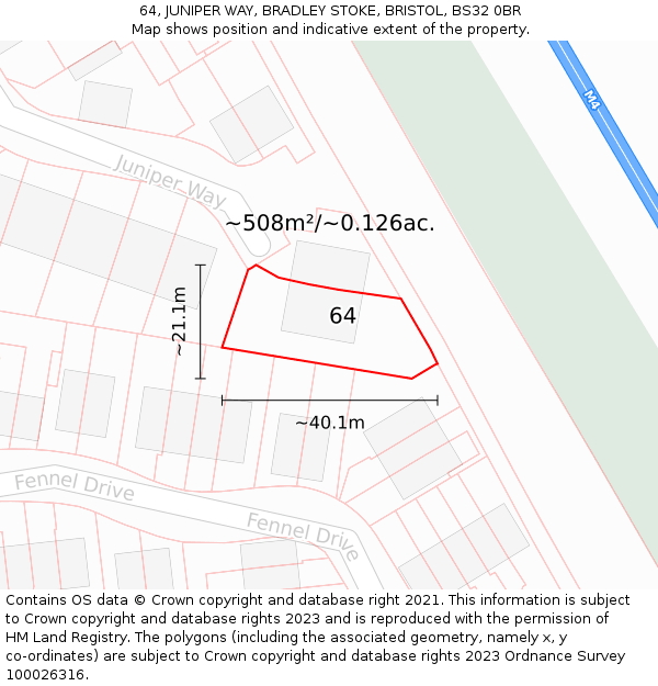 64, JUNIPER WAY, BRADLEY STOKE, BRISTOL, BS32 0BR: Plot and title map