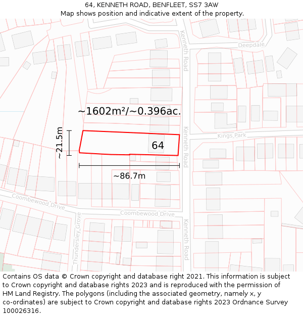 64, KENNETH ROAD, BENFLEET, SS7 3AW: Plot and title map