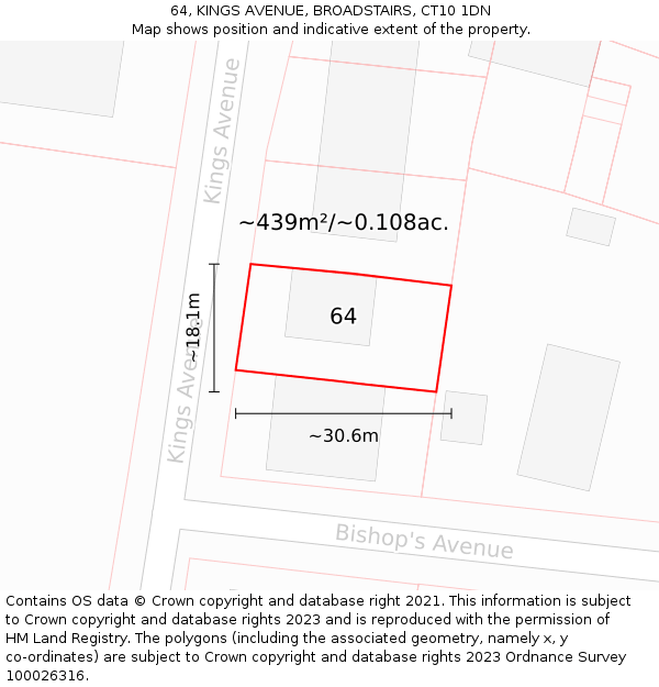 64, KINGS AVENUE, BROADSTAIRS, CT10 1DN: Plot and title map