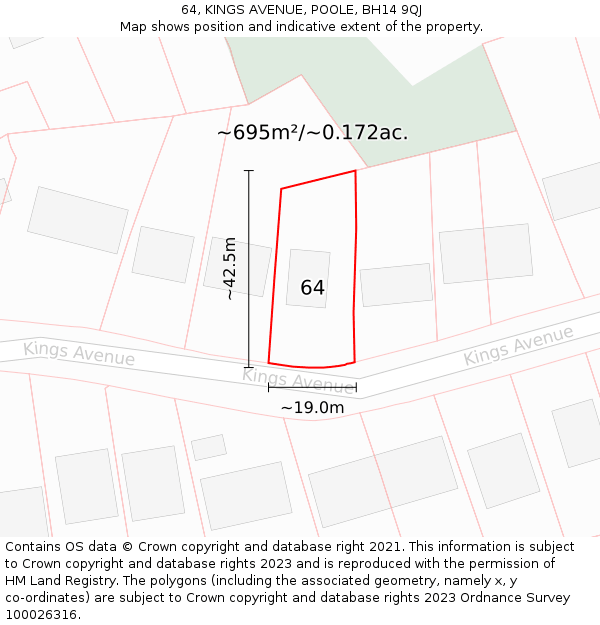 64, KINGS AVENUE, POOLE, BH14 9QJ: Plot and title map