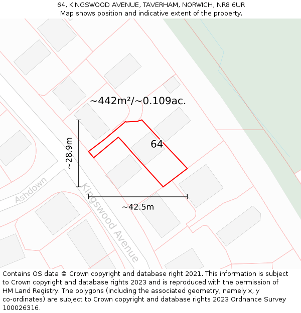 64, KINGSWOOD AVENUE, TAVERHAM, NORWICH, NR8 6UR: Plot and title map