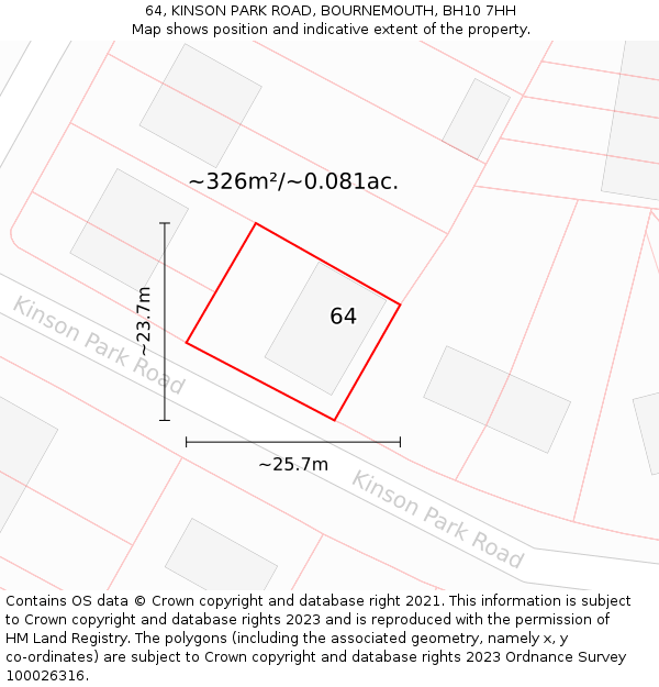 64, KINSON PARK ROAD, BOURNEMOUTH, BH10 7HH: Plot and title map