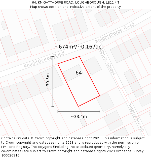 64, KNIGHTTHORPE ROAD, LOUGHBOROUGH, LE11 4JT: Plot and title map