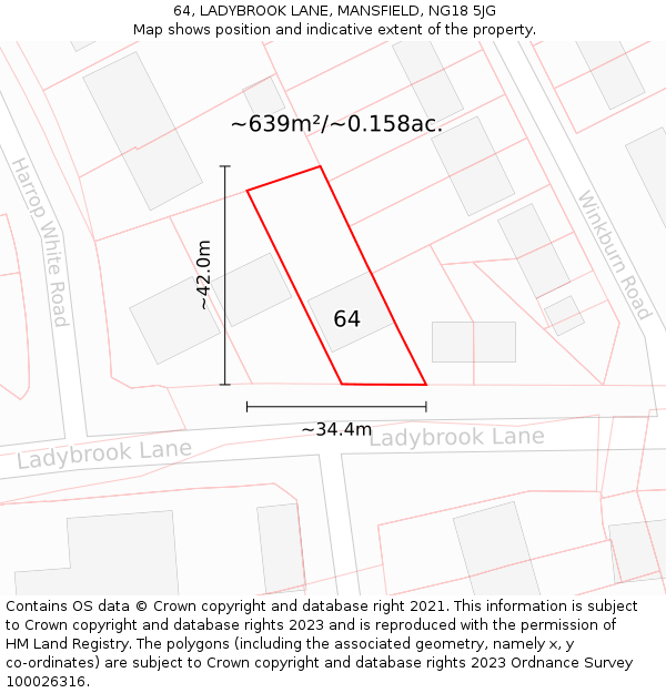 64, LADYBROOK LANE, MANSFIELD, NG18 5JG: Plot and title map