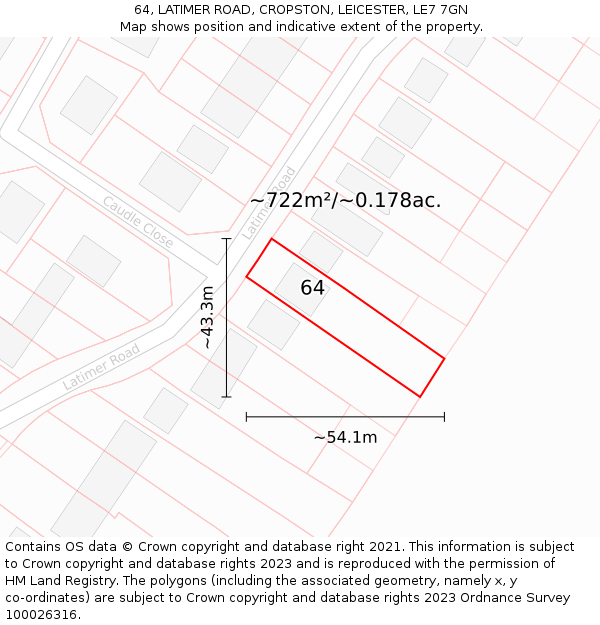 64, LATIMER ROAD, CROPSTON, LEICESTER, LE7 7GN: Plot and title map