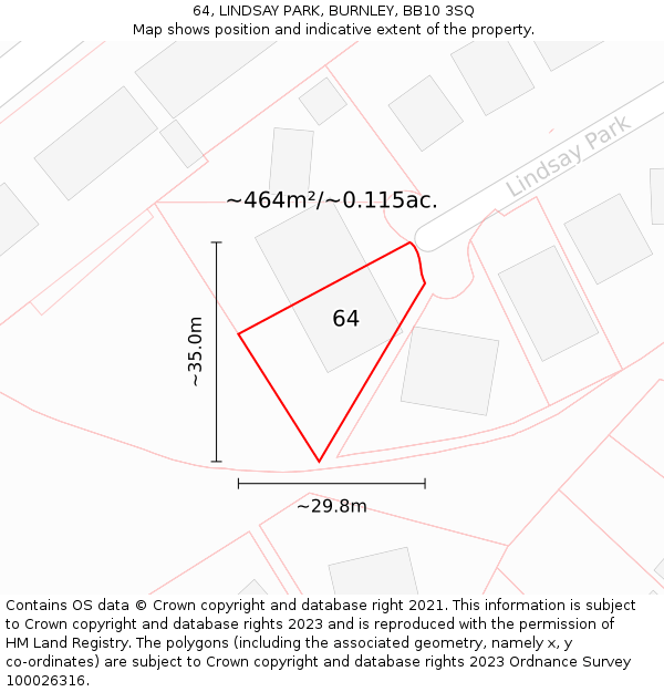 64, LINDSAY PARK, BURNLEY, BB10 3SQ: Plot and title map