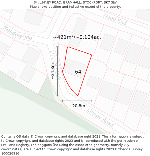 64, LINNEY ROAD, BRAMHALL, STOCKPORT, SK7 3JW: Plot and title map