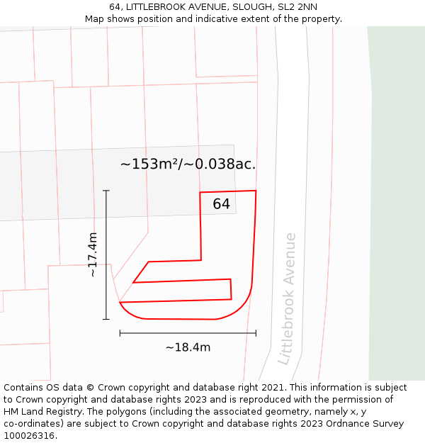 64, LITTLEBROOK AVENUE, SLOUGH, SL2 2NN: Plot and title map