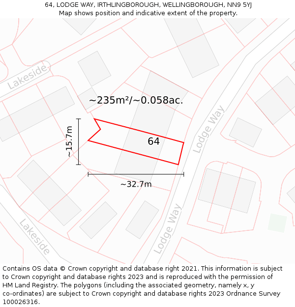 64, LODGE WAY, IRTHLINGBOROUGH, WELLINGBOROUGH, NN9 5YJ: Plot and title map