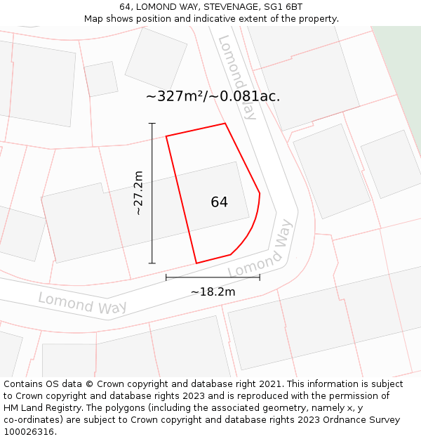 64, LOMOND WAY, STEVENAGE, SG1 6BT: Plot and title map