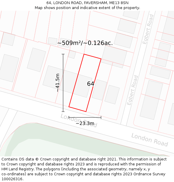 64, LONDON ROAD, FAVERSHAM, ME13 8SN: Plot and title map