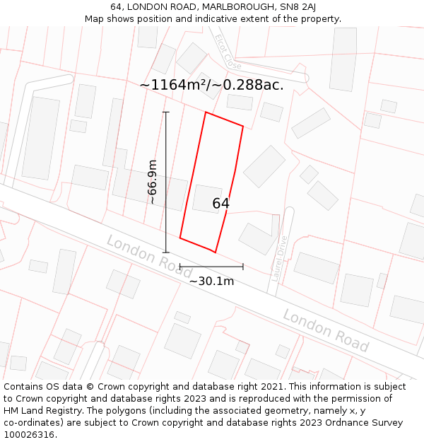 64, LONDON ROAD, MARLBOROUGH, SN8 2AJ: Plot and title map