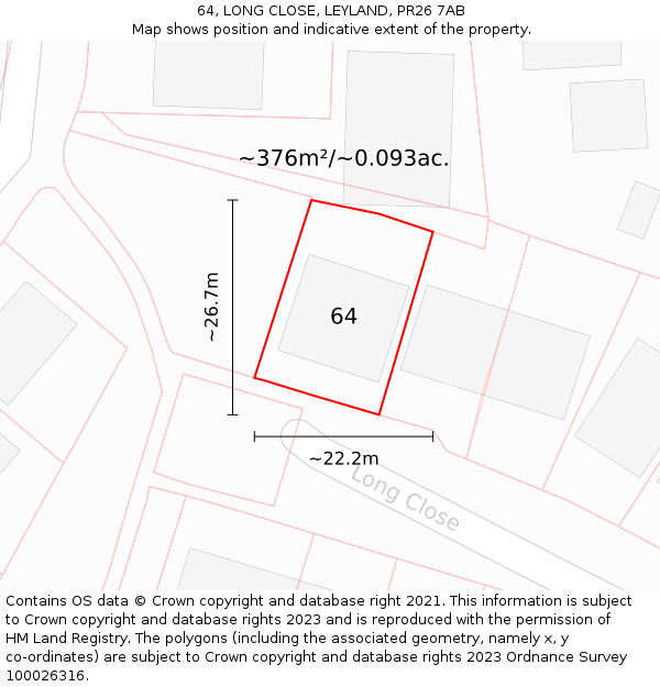 64, LONG CLOSE, LEYLAND, PR26 7AB: Plot and title map