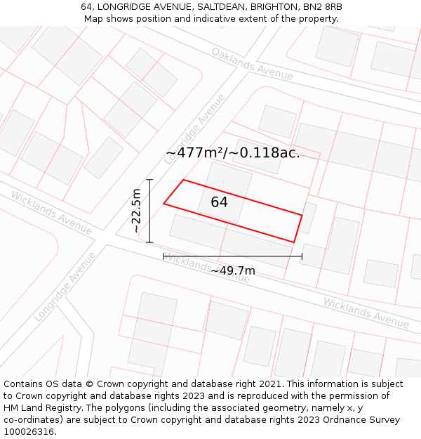 64, LONGRIDGE AVENUE, SALTDEAN, BRIGHTON, BN2 8RB: Plot and title map