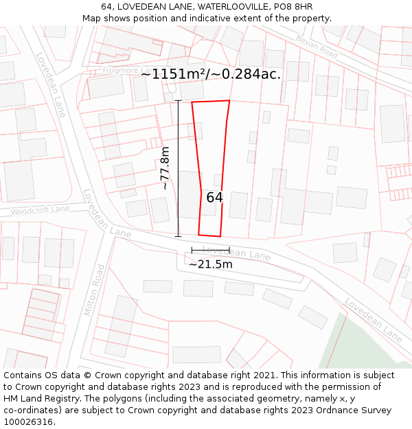 64, LOVEDEAN LANE, WATERLOOVILLE, PO8 8HR: Plot and title map