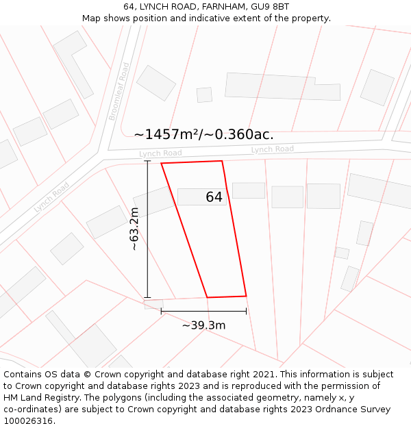 64, LYNCH ROAD, FARNHAM, GU9 8BT: Plot and title map