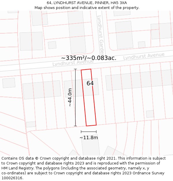 64, LYNDHURST AVENUE, PINNER, HA5 3XA: Plot and title map