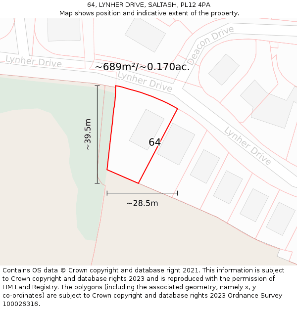 64, LYNHER DRIVE, SALTASH, PL12 4PA: Plot and title map