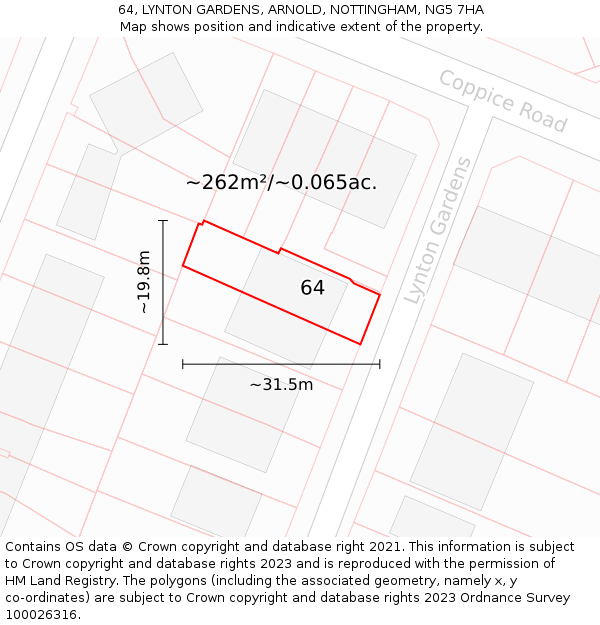 64, LYNTON GARDENS, ARNOLD, NOTTINGHAM, NG5 7HA: Plot and title map