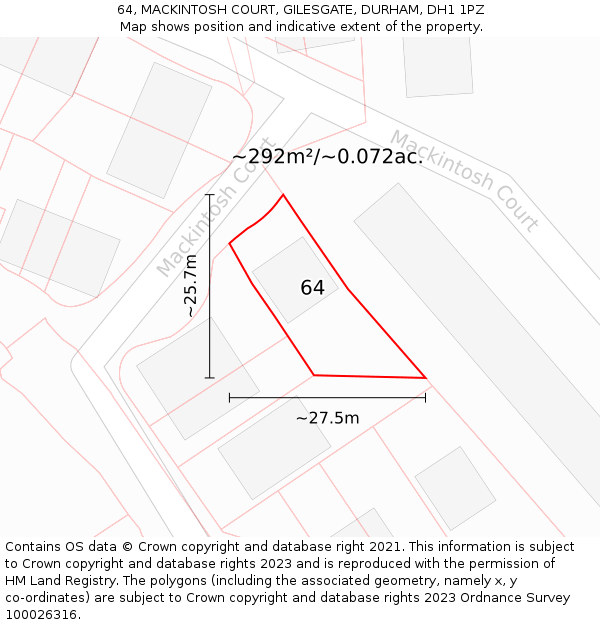 64, MACKINTOSH COURT, GILESGATE, DURHAM, DH1 1PZ: Plot and title map