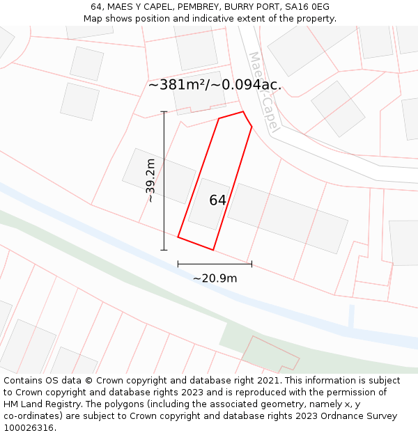 64, MAES Y CAPEL, PEMBREY, BURRY PORT, SA16 0EG: Plot and title map