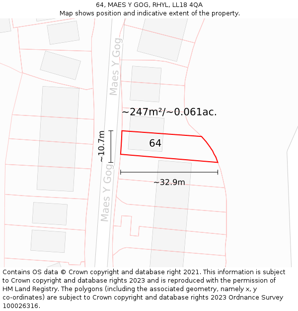 64, MAES Y GOG, RHYL, LL18 4QA: Plot and title map