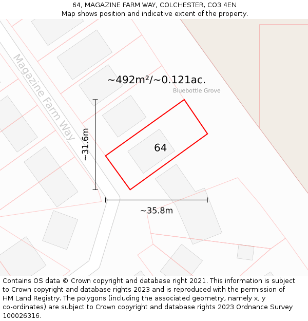 64, MAGAZINE FARM WAY, COLCHESTER, CO3 4EN: Plot and title map