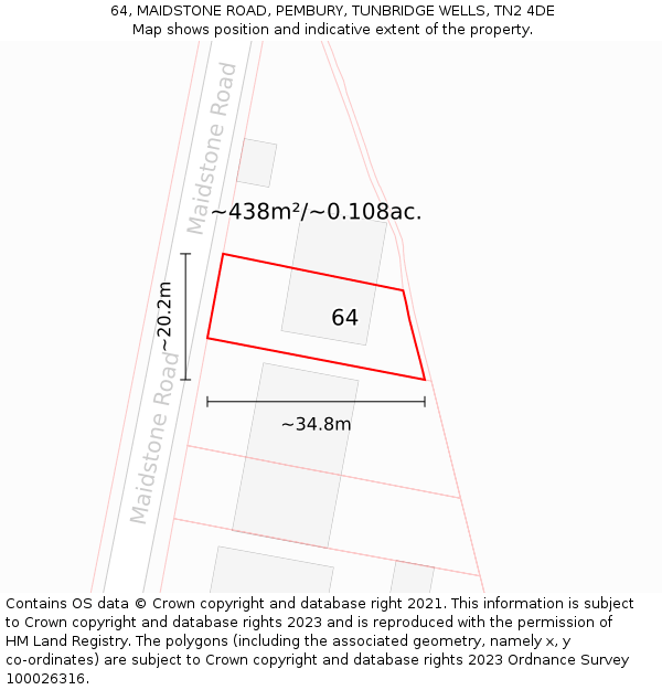 64, MAIDSTONE ROAD, PEMBURY, TUNBRIDGE WELLS, TN2 4DE: Plot and title map