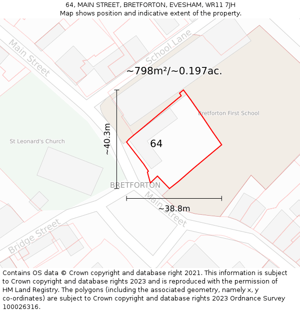 64, MAIN STREET, BRETFORTON, EVESHAM, WR11 7JH: Plot and title map