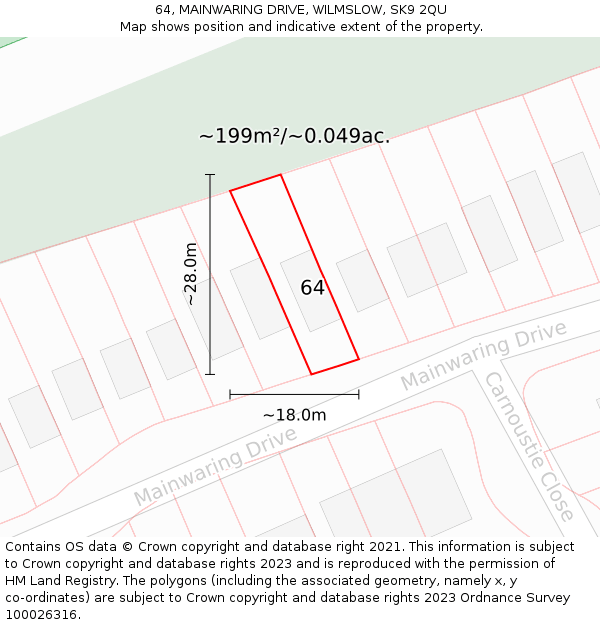 64, MAINWARING DRIVE, WILMSLOW, SK9 2QU: Plot and title map