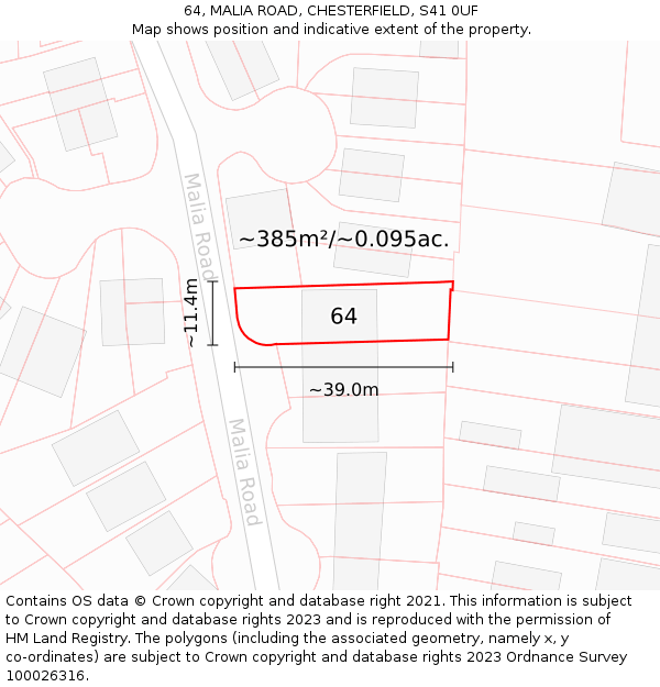 64, MALIA ROAD, CHESTERFIELD, S41 0UF: Plot and title map