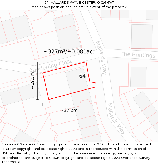 64, MALLARDS WAY, BICESTER, OX26 6WT: Plot and title map