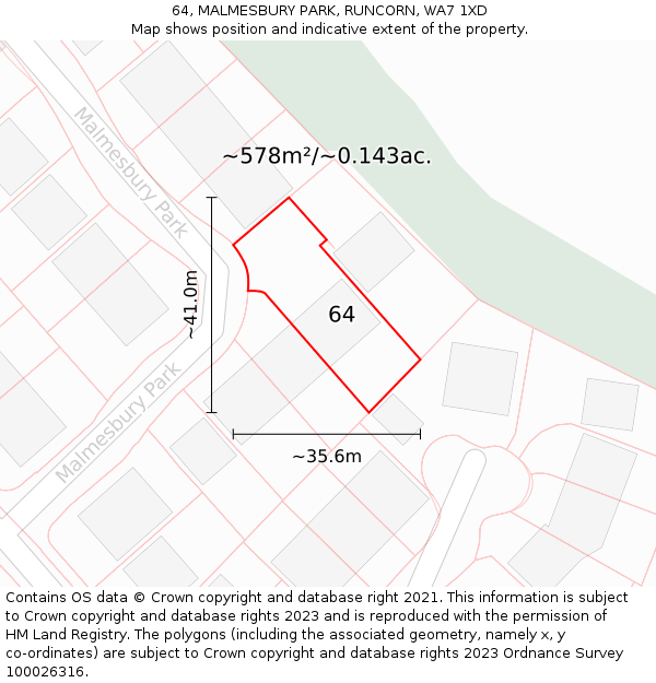 64, MALMESBURY PARK, RUNCORN, WA7 1XD: Plot and title map