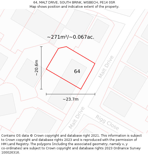 64, MALT DRIVE, SOUTH BRINK, WISBECH, PE14 0SR: Plot and title map