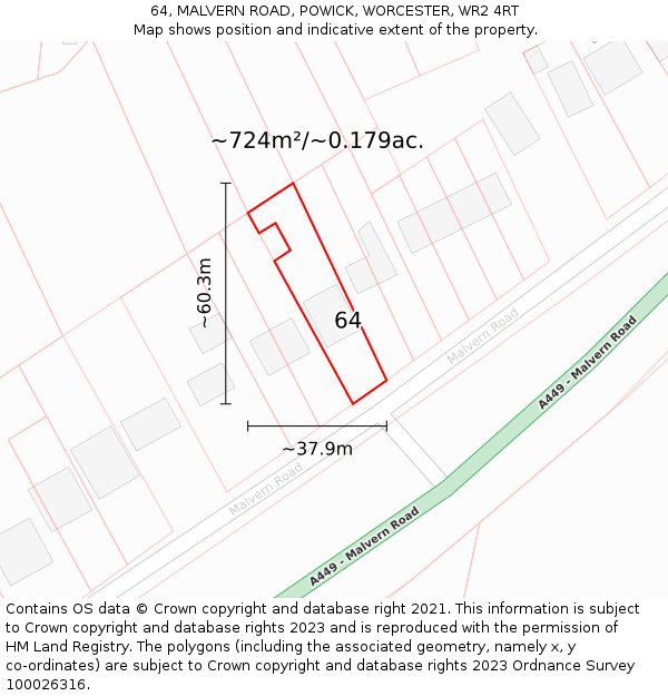 64, MALVERN ROAD, POWICK, WORCESTER, WR2 4RT: Plot and title map