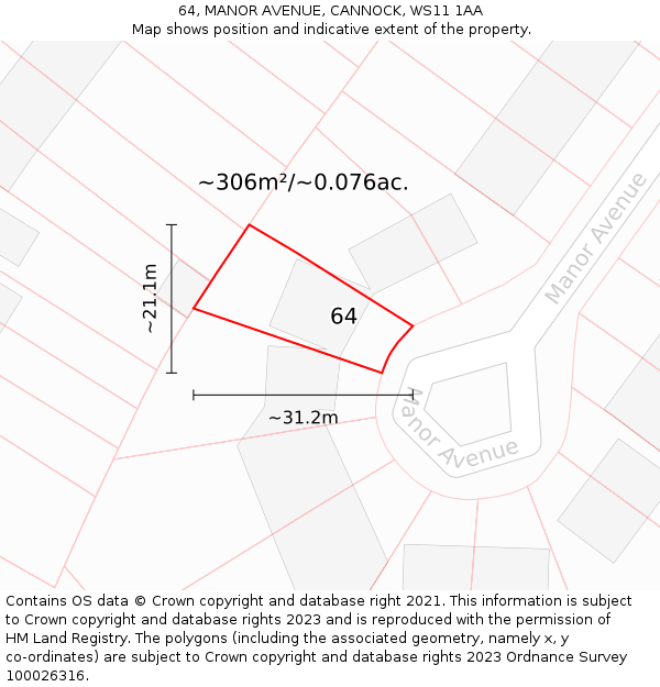 64, MANOR AVENUE, CANNOCK, WS11 1AA: Plot and title map