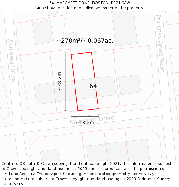 64, MARGARET DRIVE, BOSTON, PE21 9AW: Plot and title map