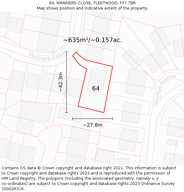 64, MARINERS CLOSE, FLEETWOOD, FY7 7BR: Plot and title map