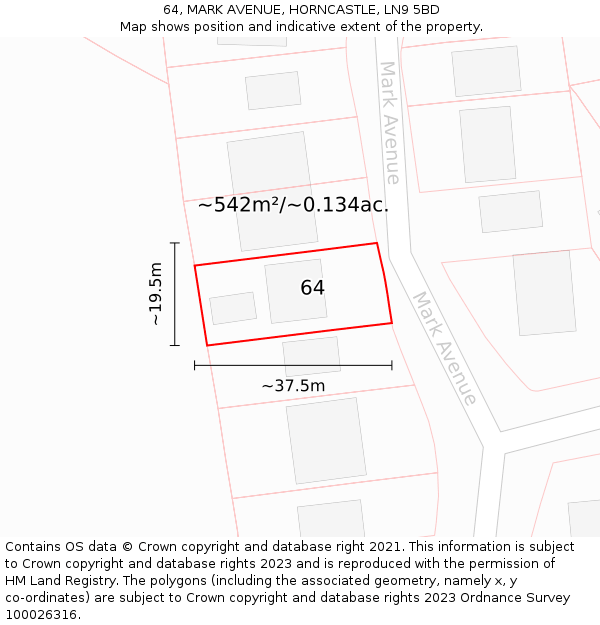 64, MARK AVENUE, HORNCASTLE, LN9 5BD: Plot and title map