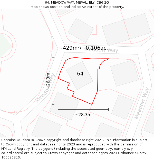 64, MEADOW WAY, MEPAL, ELY, CB6 2GJ: Plot and title map