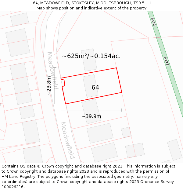 64, MEADOWFIELD, STOKESLEY, MIDDLESBROUGH, TS9 5HH: Plot and title map