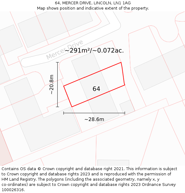 64, MERCER DRIVE, LINCOLN, LN1 1AG: Plot and title map