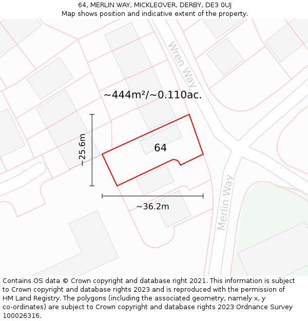 64, MERLIN WAY, MICKLEOVER, DERBY, DE3 0UJ: Plot and title map