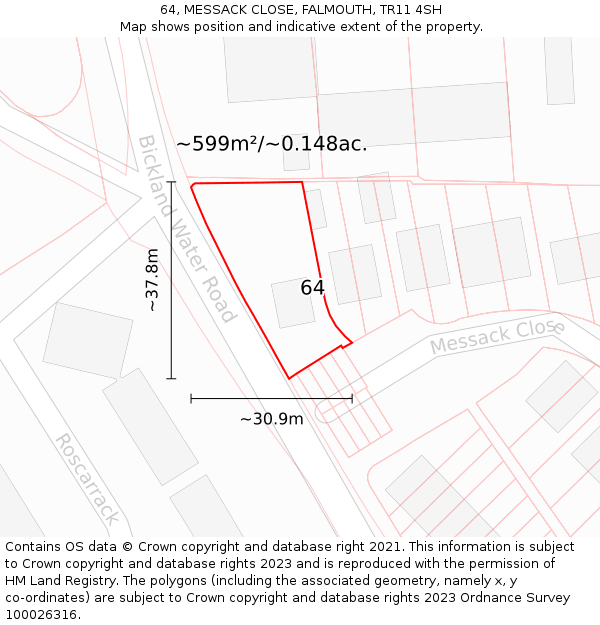 64, MESSACK CLOSE, FALMOUTH, TR11 4SH: Plot and title map