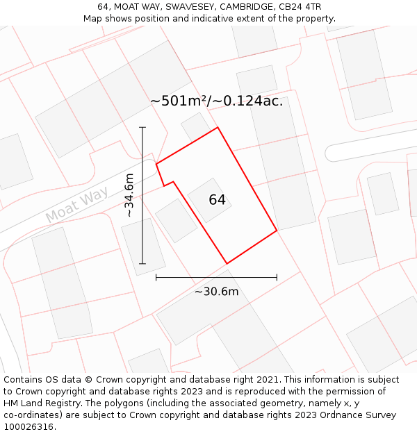 64, MOAT WAY, SWAVESEY, CAMBRIDGE, CB24 4TR: Plot and title map