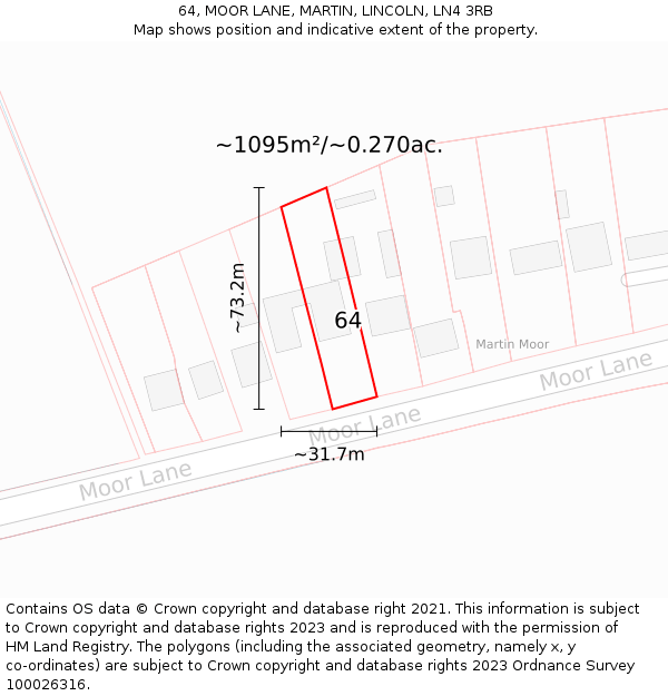 64, MOOR LANE, MARTIN, LINCOLN, LN4 3RB: Plot and title map